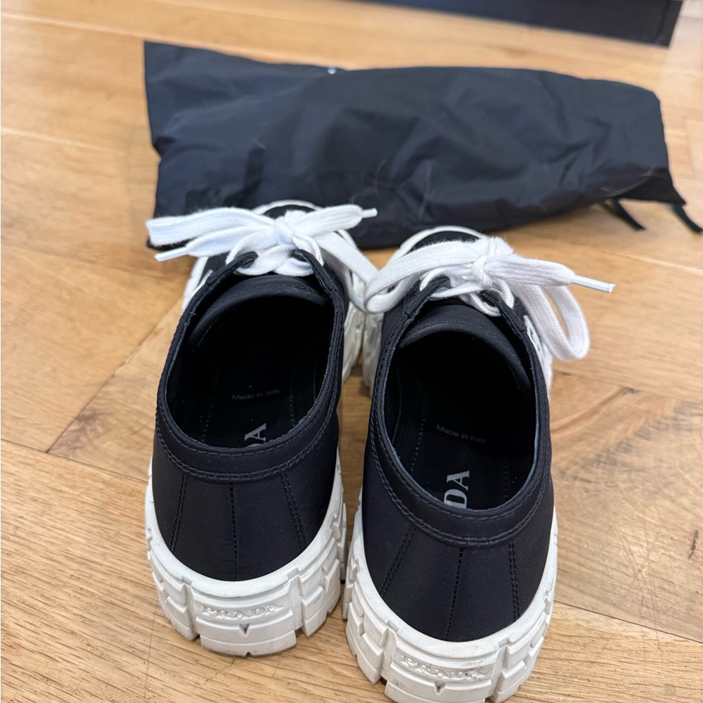 Prada Black Canvas Low-Top Sneakers with White Laces - Picture 5 of 6